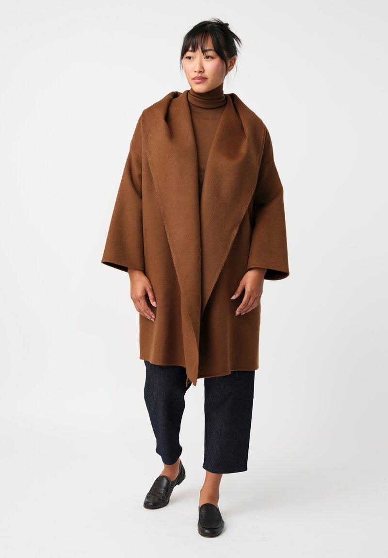 Dusan Cashmere Hooded Selvage Coat in Saddle Brown