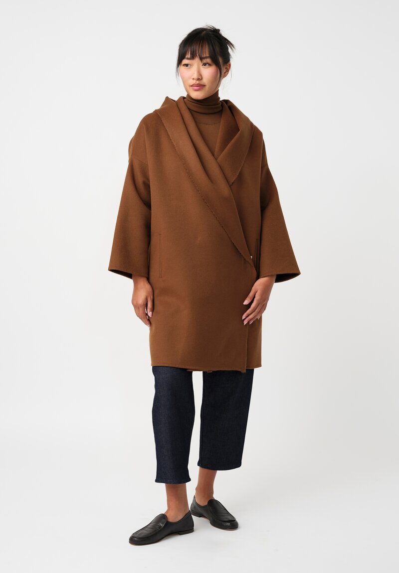 Dusan Cashmere Hooded Selvage Coat in Saddle Brown