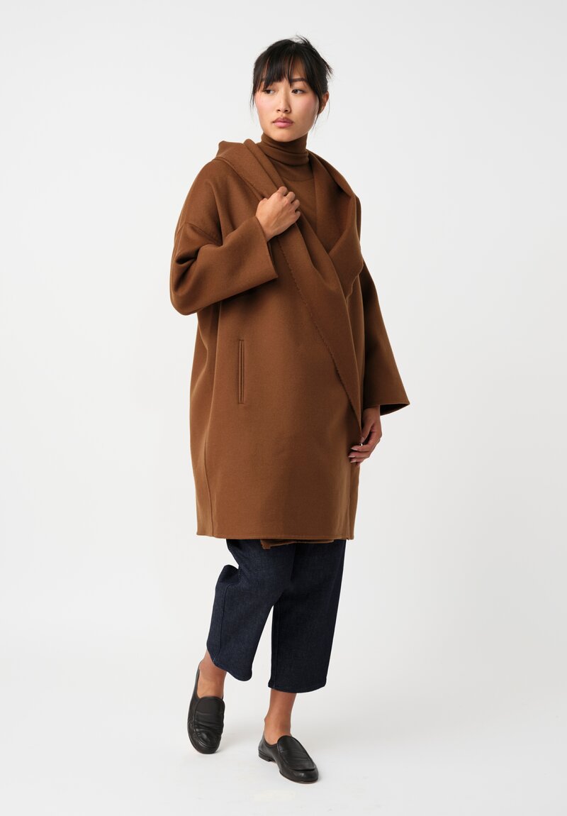Dusan Cashmere Hooded Selvage Coat in Saddle Brown