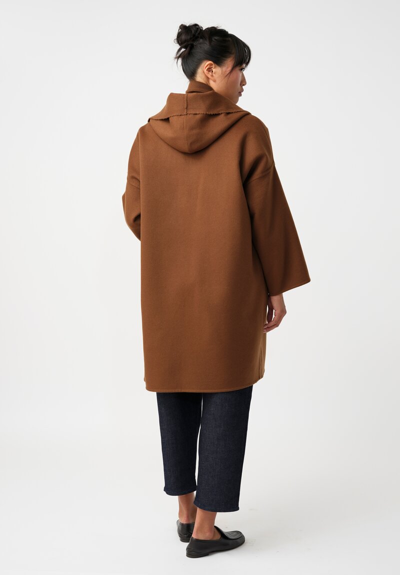 Dusan Cashmere Hooded Selvage Coat in Saddle Brown