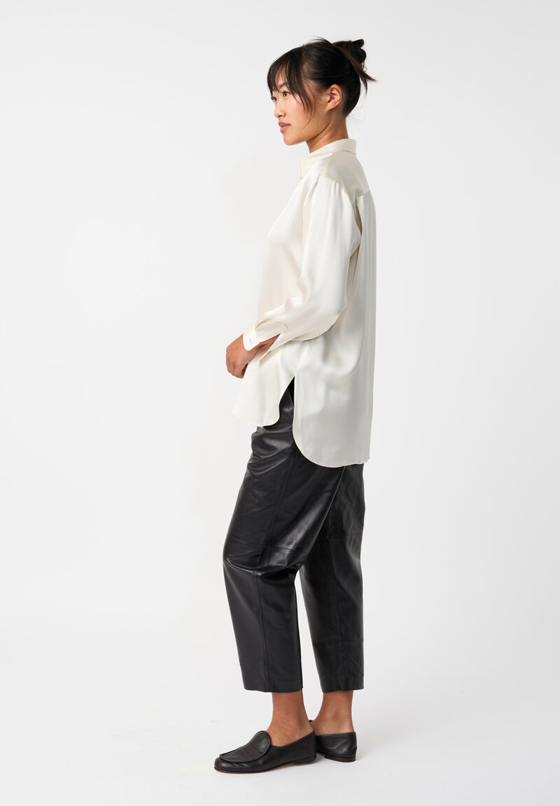 Dusan Silk Doppio Raso Button-Down Shirt in Pearl White
