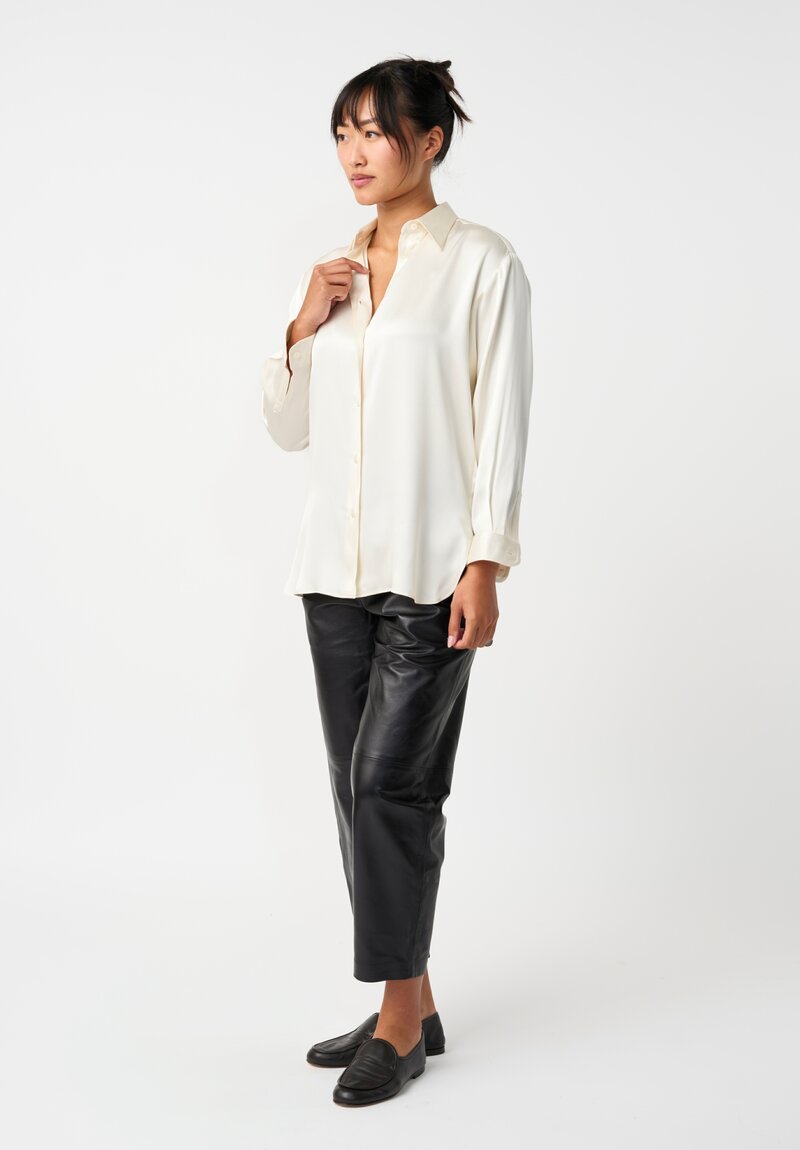 Dusan Silk Doppio Raso Button-Down Shirt in Pearl White