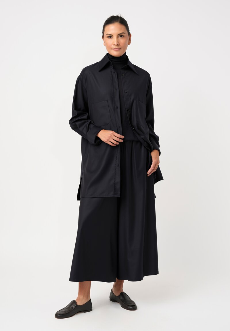 Dusan Tasmania Boyfriend Button-Down Shirt in Midnight Navy Blue