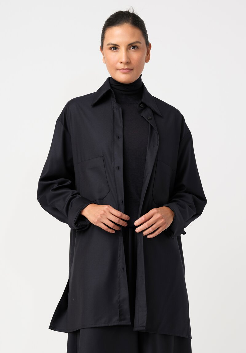 Dusan Tasmania Boyfriend Button-Down Shirt in Midnight Navy Blue