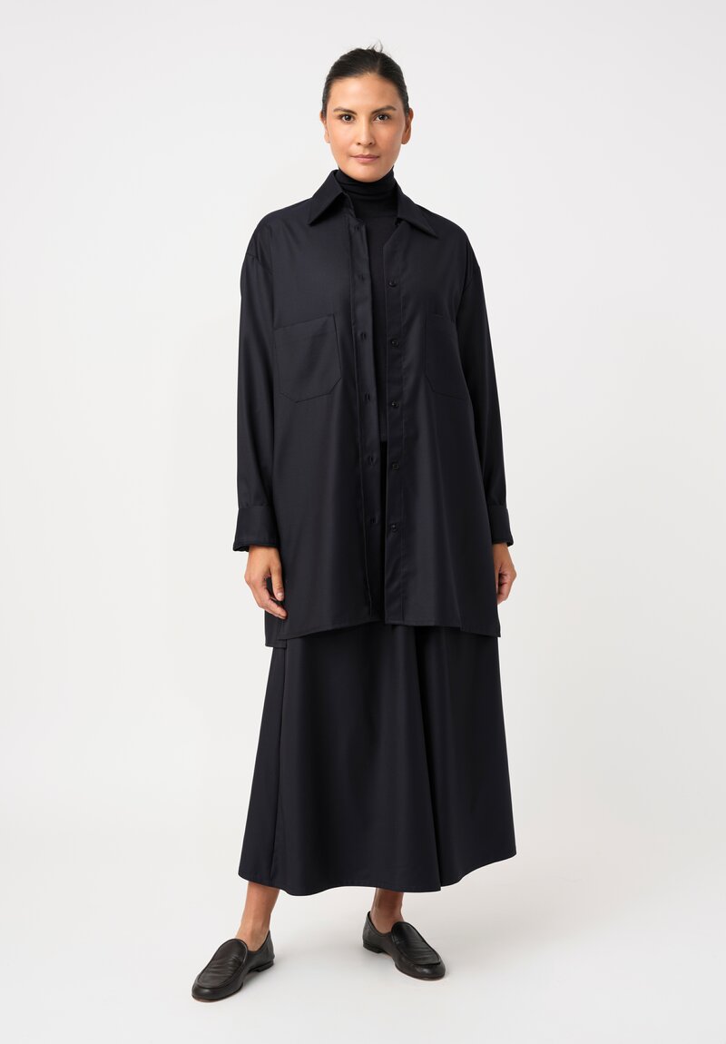 Dusan Tasmania Boyfriend Button-Down Shirt in Midnight Navy Blue