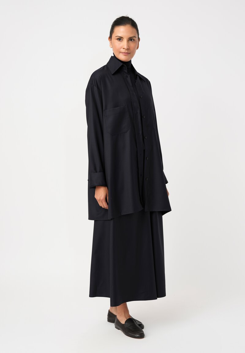 Dusan Tasmania Boyfriend Button-Down Shirt in Midnight Navy Blue