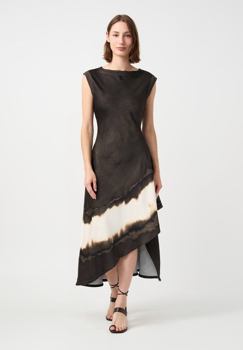 Jason Wu Textured Asymmetrical Midi Dress in Charcoal Brown & Charred Marshmallow