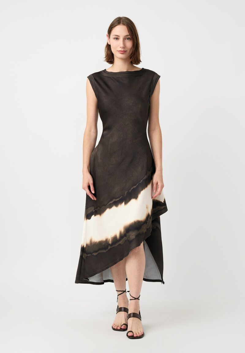 Jason Wu Textured Asymmetrical Midi Dress in Charcoal Brown & Charred Marshmallow