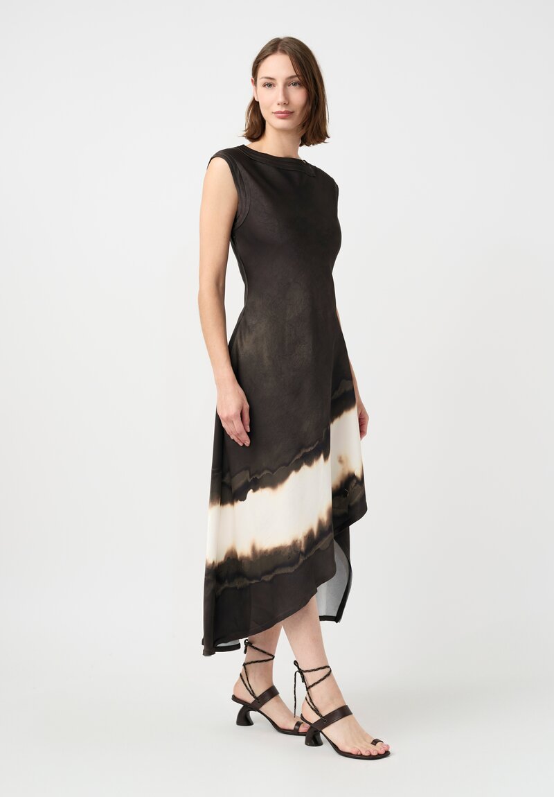 Jason Wu Textured Asymmetrical Midi Dress in Charcoal Brown & Charred Marshmallow
