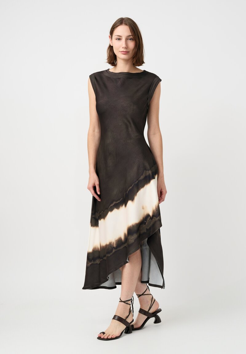 Jason Wu Textured Asymmetrical Midi Dress in Charcoal Brown & Charred Marshmallow
