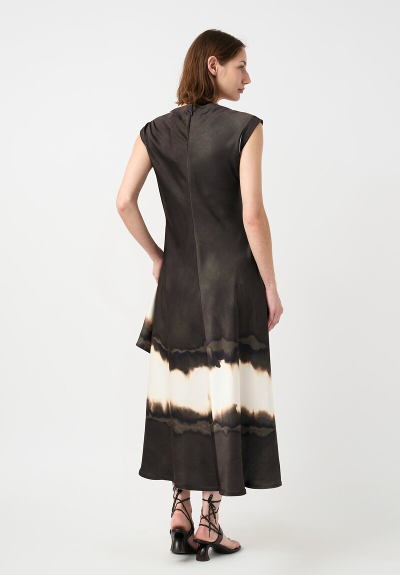 Jason Wu Textured Asymmetrical Midi Dress in Charcoal Brown & Charred Marshmallow