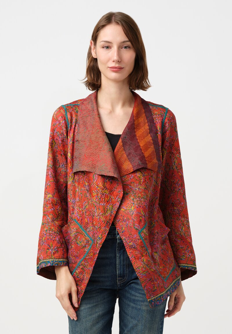 Mieko Mintz Vintage Silk Georgette Kantha Wing Collar Jacket