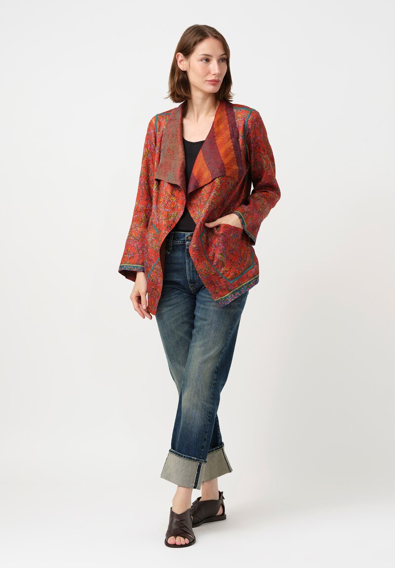 Mieko Mintz Vintage Silk Georgette Kantha Wing Collar Jacket