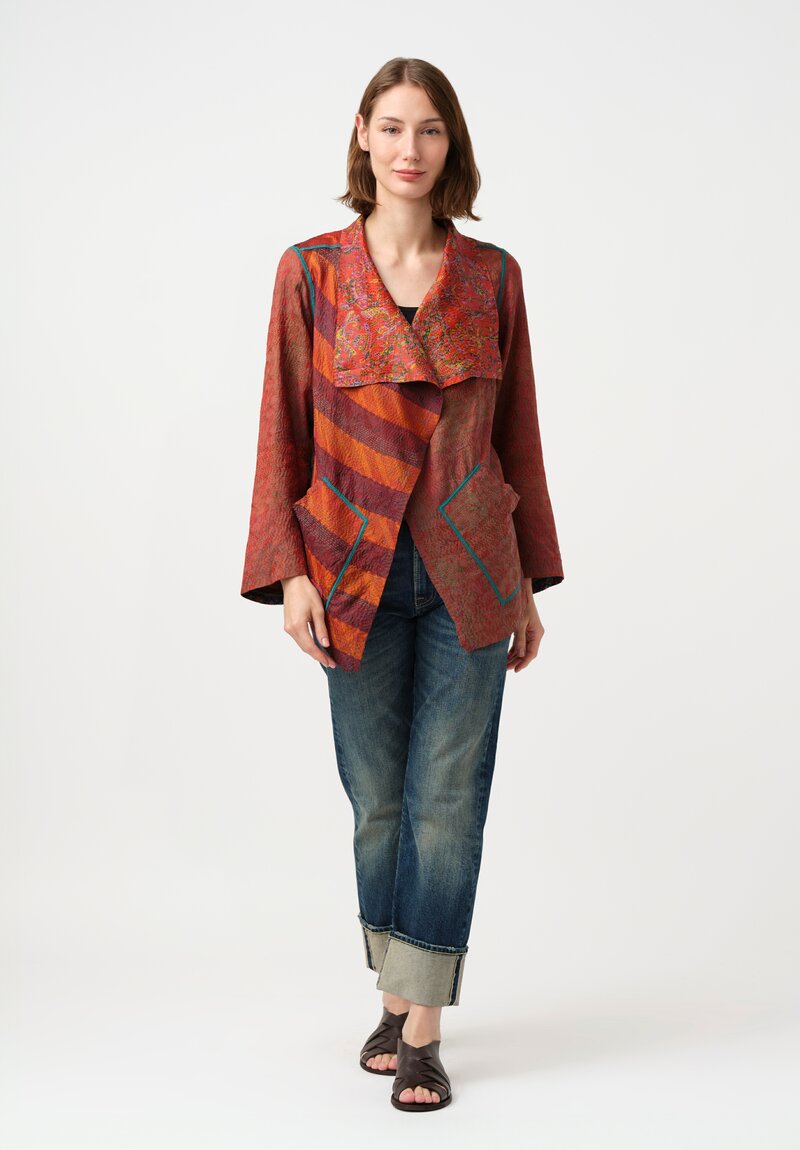 Mieko Mintz Vintage Silk Georgette Kantha Wing Collar Jacket