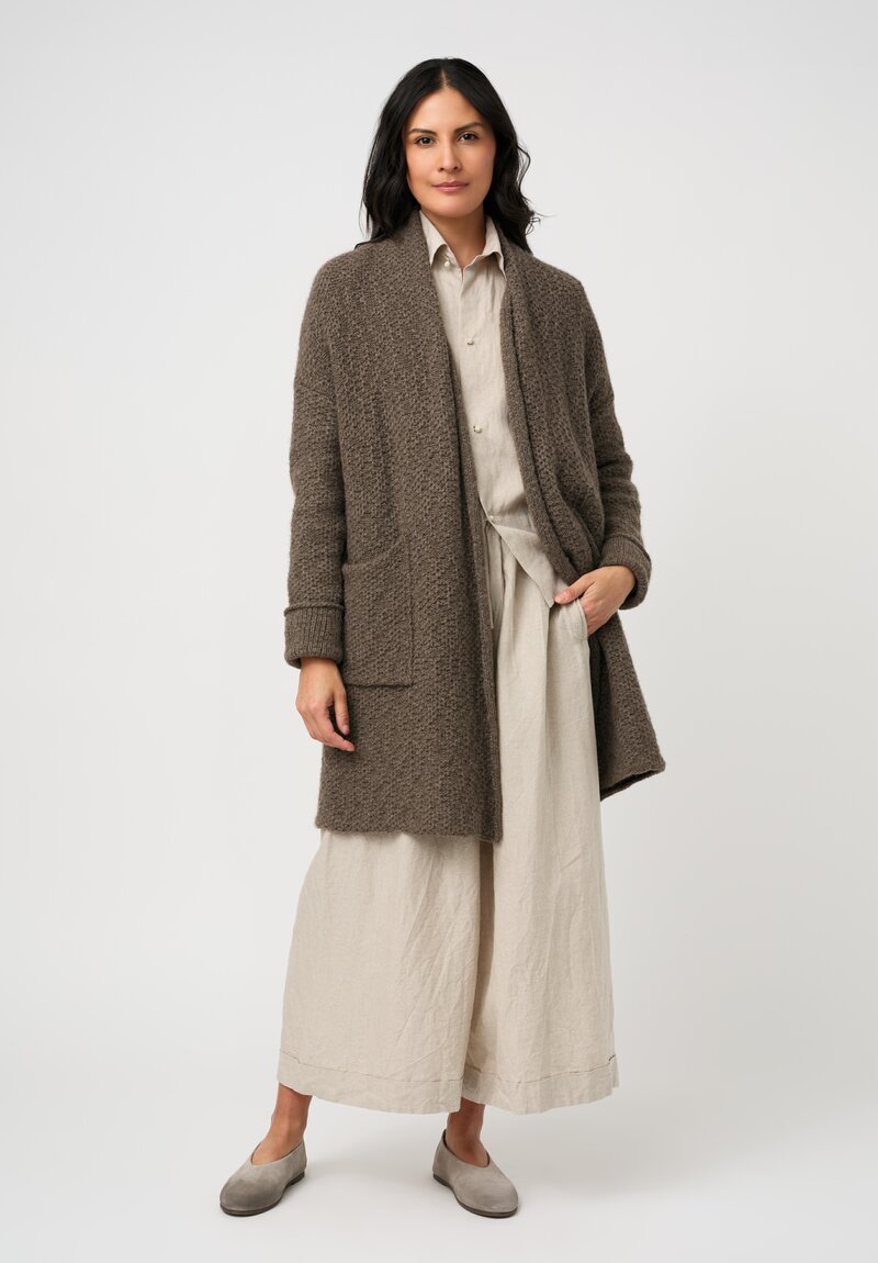 Daniel Andresen Hand-Knit Yak Sedum Cardigan in Tree Bark Brown