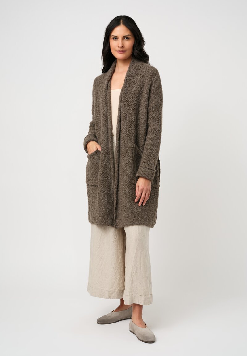 Daniel Andresen Hand-Knit Yak Sedum Cardigan in Tree Bark Brown