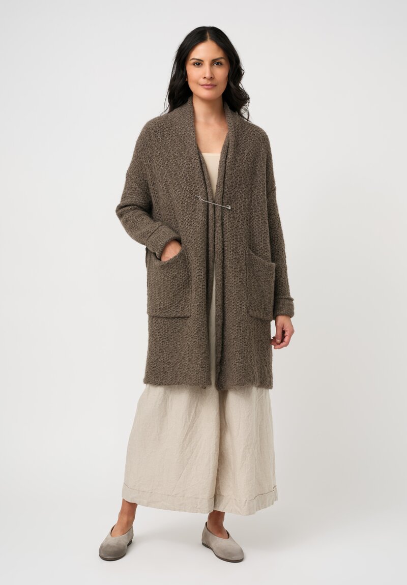 Daniel Andresen Hand-Knit Yak Sedum Cardigan in Tree Bark Brown