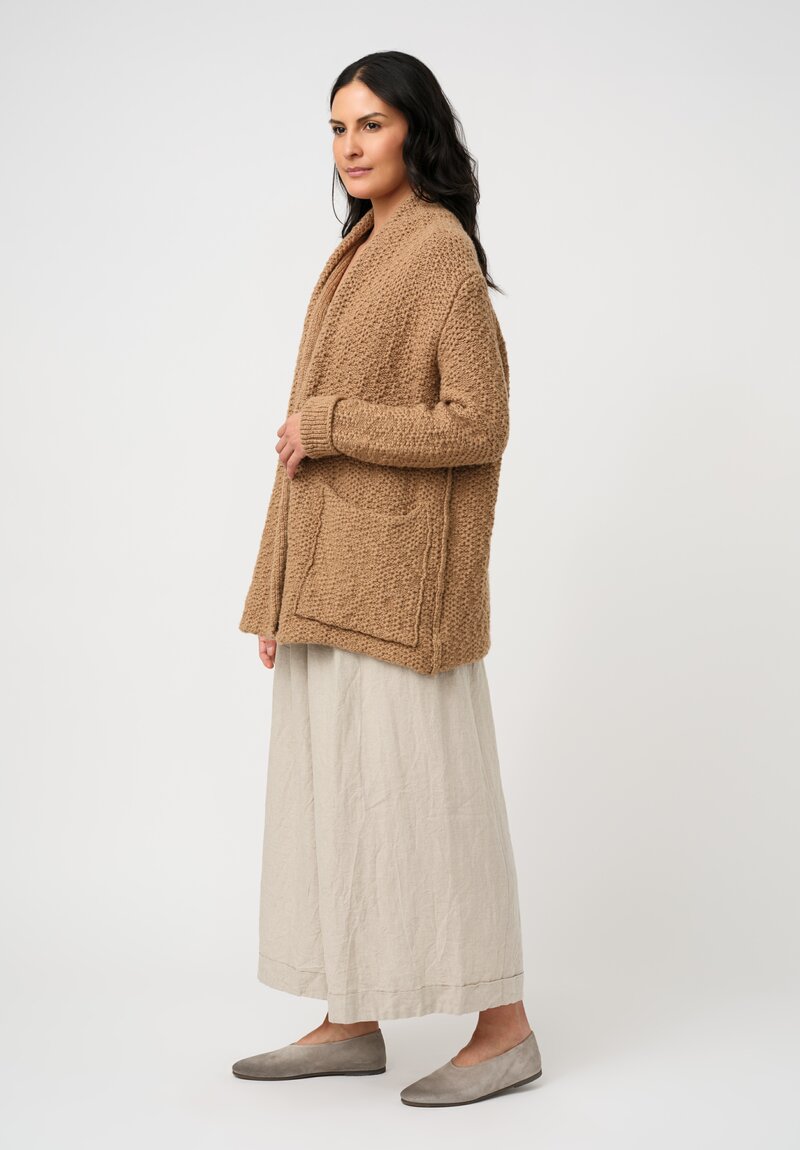 Daniel Andresen Hand-Knit Camel Weighted Cardigan in Sahara Camel Brown