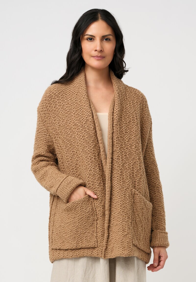 Daniel Andresen Hand-Knit Camel Weighted Cardigan in Sahara Camel Brown