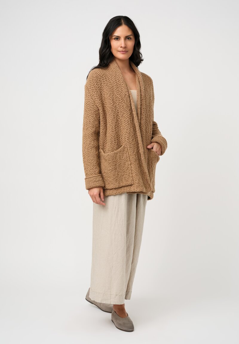 Daniel Andresen Hand-Knit Camel Weighted Cardigan in Sahara Camel Brown