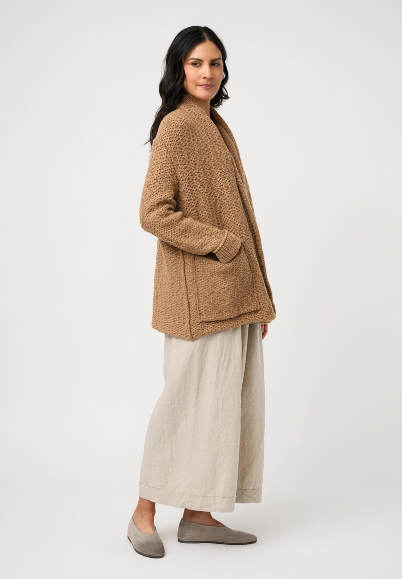 Daniel Andresen Hand-Knit Camel Weighted Cardigan in Sahara Camel Brown