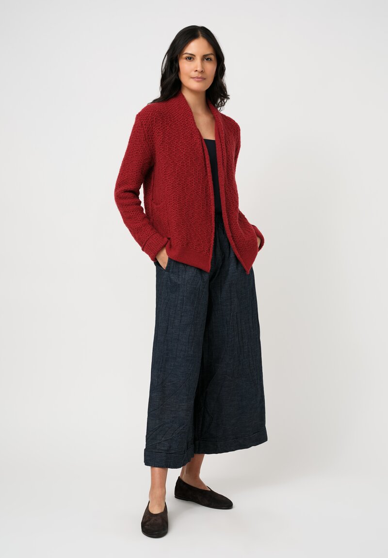 Daniel Andresen Hand-Knit Cashmere Bergenia Cardigan in Ruby Rose Red