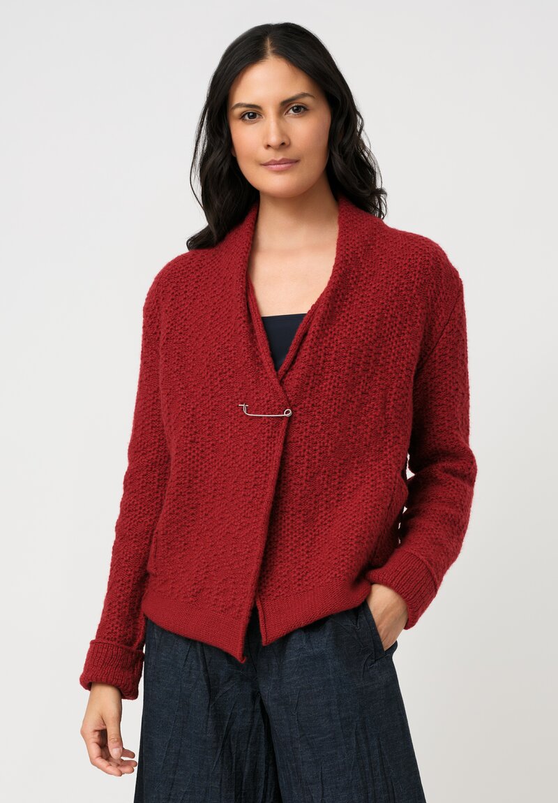 Daniel Andresen Hand-Knit Cashmere Bergenia Cardigan in Ruby Rose Red