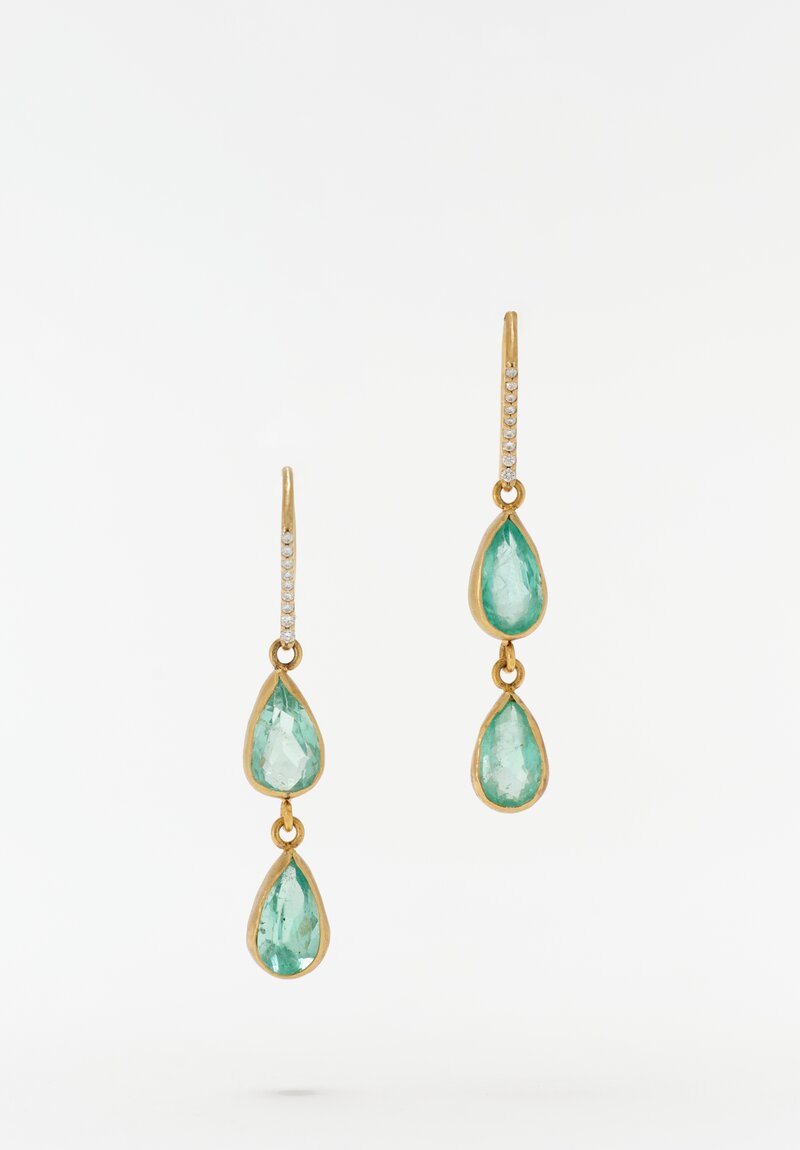 Margery Hirschey 18 K Gold & Emerald Pear Double-Drop Earrings with Diamond Pavé