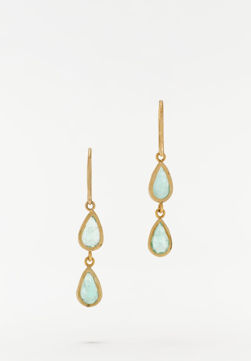 Margery Hirschey 18 K Gold & Emerald Pear Double-Drop Earrings with Diamond Pavé