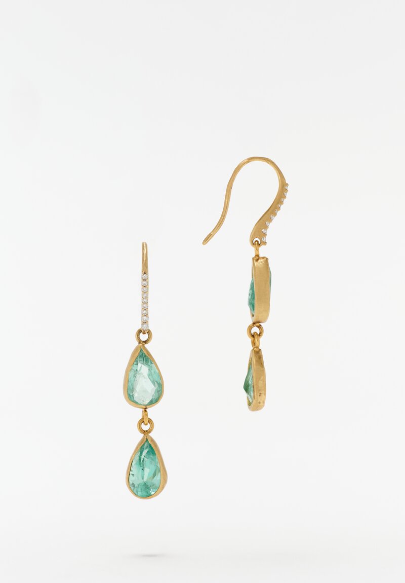 Margery Hirschey 18 K Gold & Emerald Pear Double-Drop Earrings with Diamond Pavé