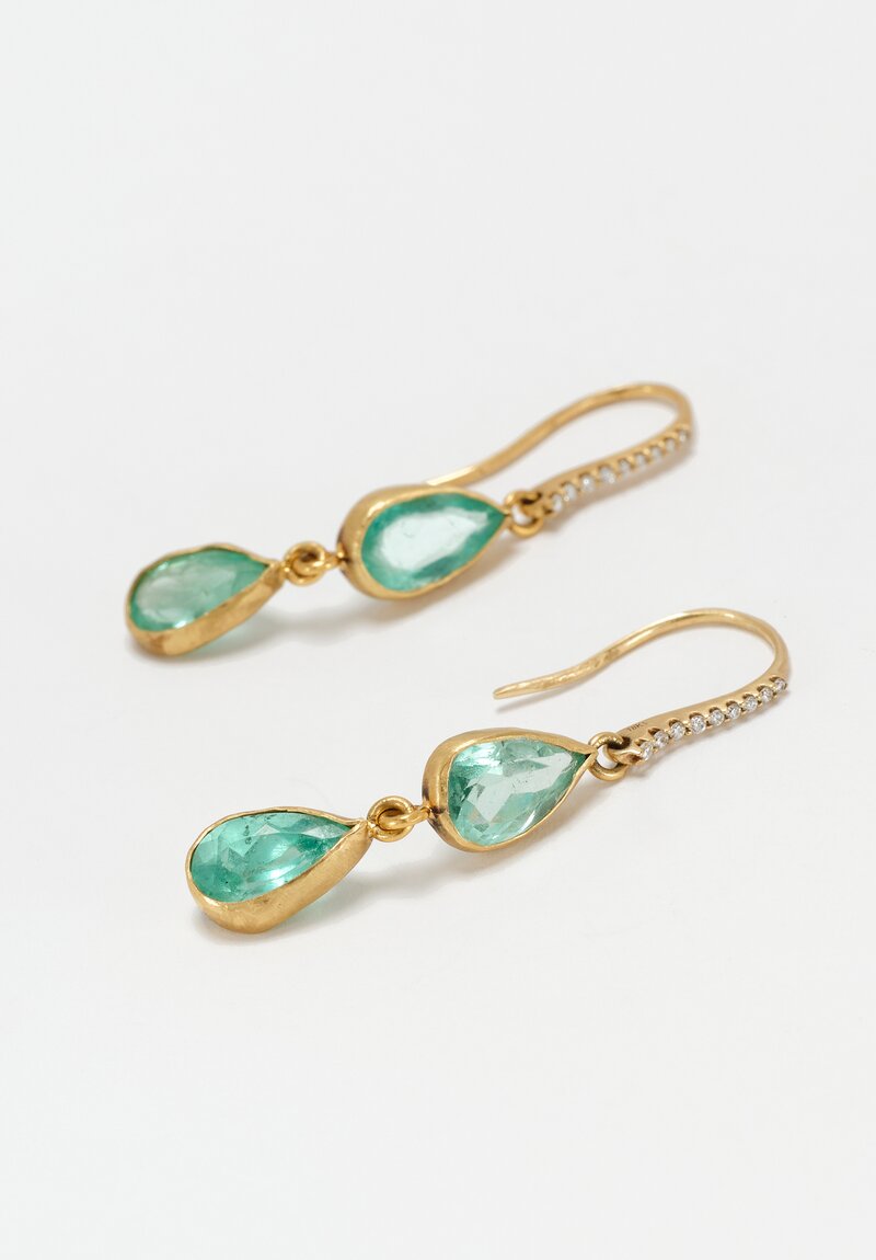 Margery Hirschey 18 K Gold & Emerald Pear Double-Drop Earrings with Diamond Pavé