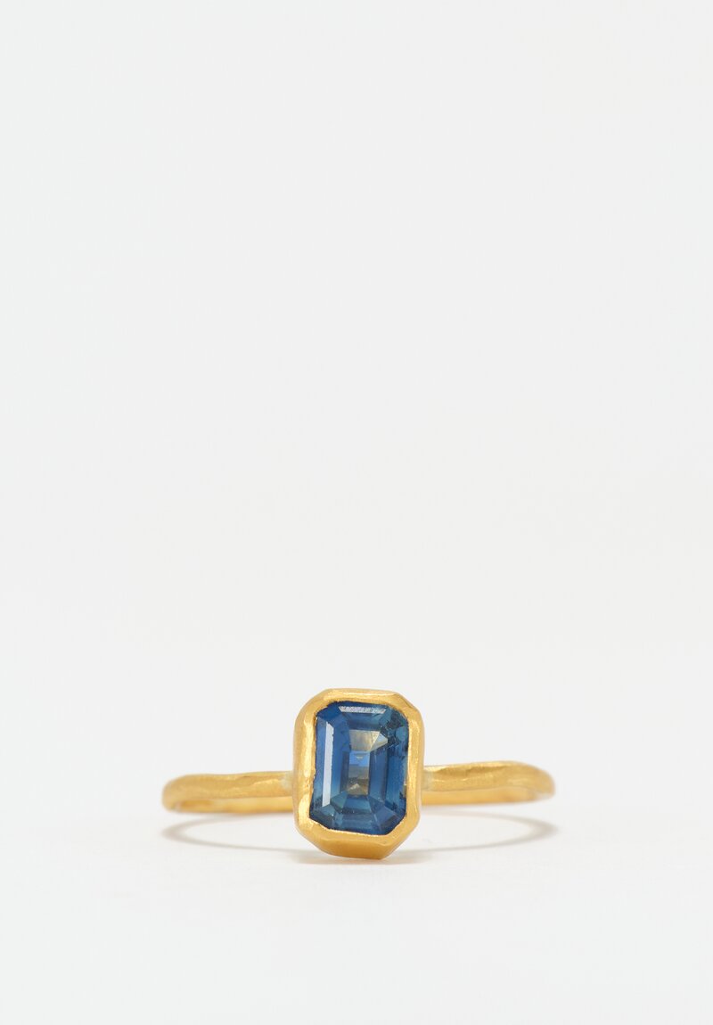 Margery Hirschey 22K Gold Delicate Band Ring with Emerald Cut Sapphire