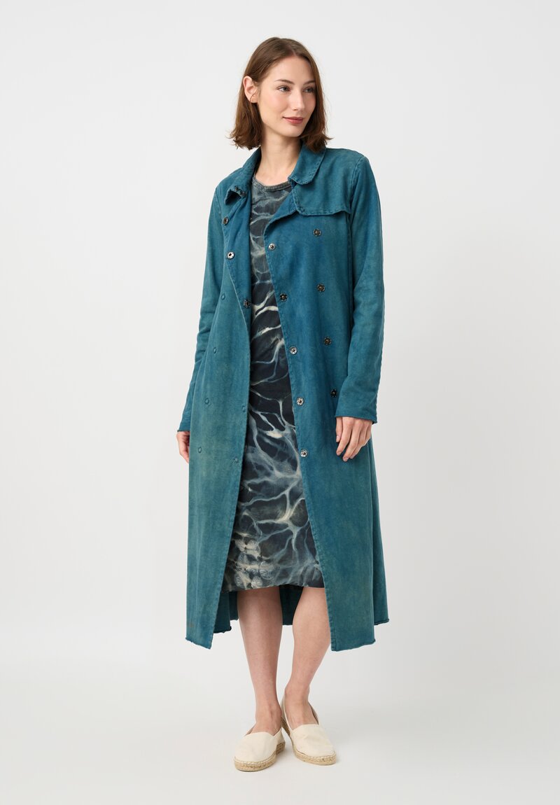 	Alabama Chanin Cotton Hand-Painted Fallen Leaves Appliqué Dress in Petrichor Blue