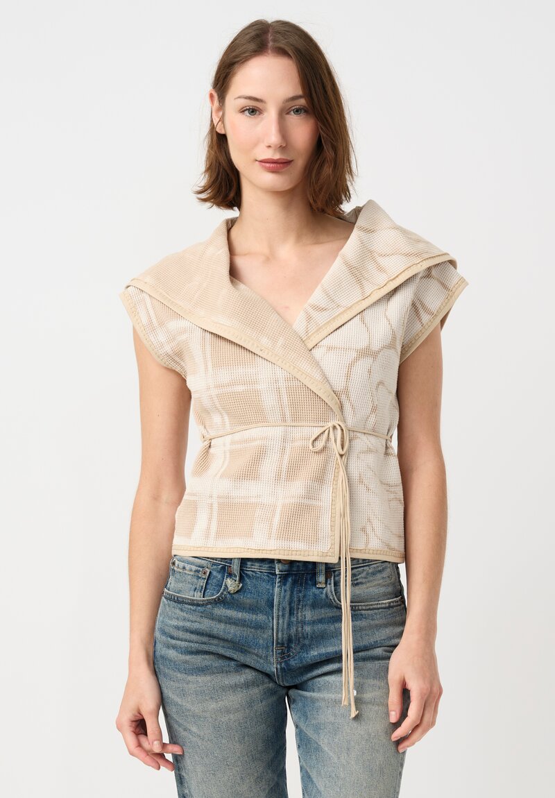 Alabama Chanin Cotton Hand-Dyed Waffle Knit Wrap Top in Natural Plaid & Fallen Leaves