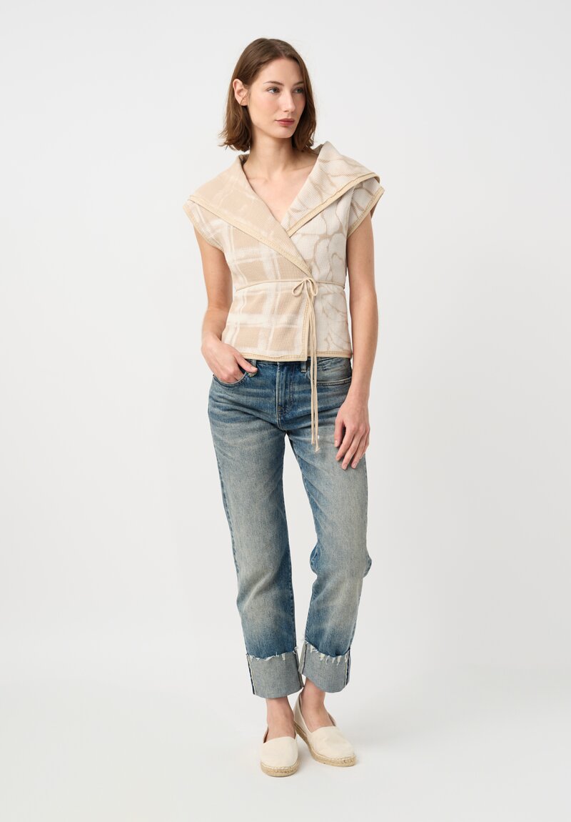 Alabama Chanin Cotton Hand-Dyed Waffle Knit Wrap Top in Natural Plaid & Fallen Leaves