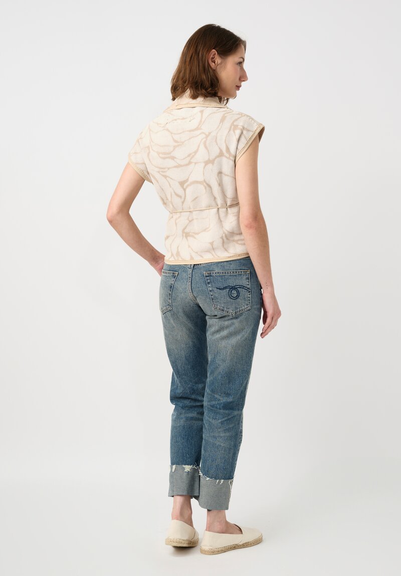 Alabama Chanin Cotton Hand-Dyed Waffle Knit Wrap Top in Natural Plaid & Fallen Leaves