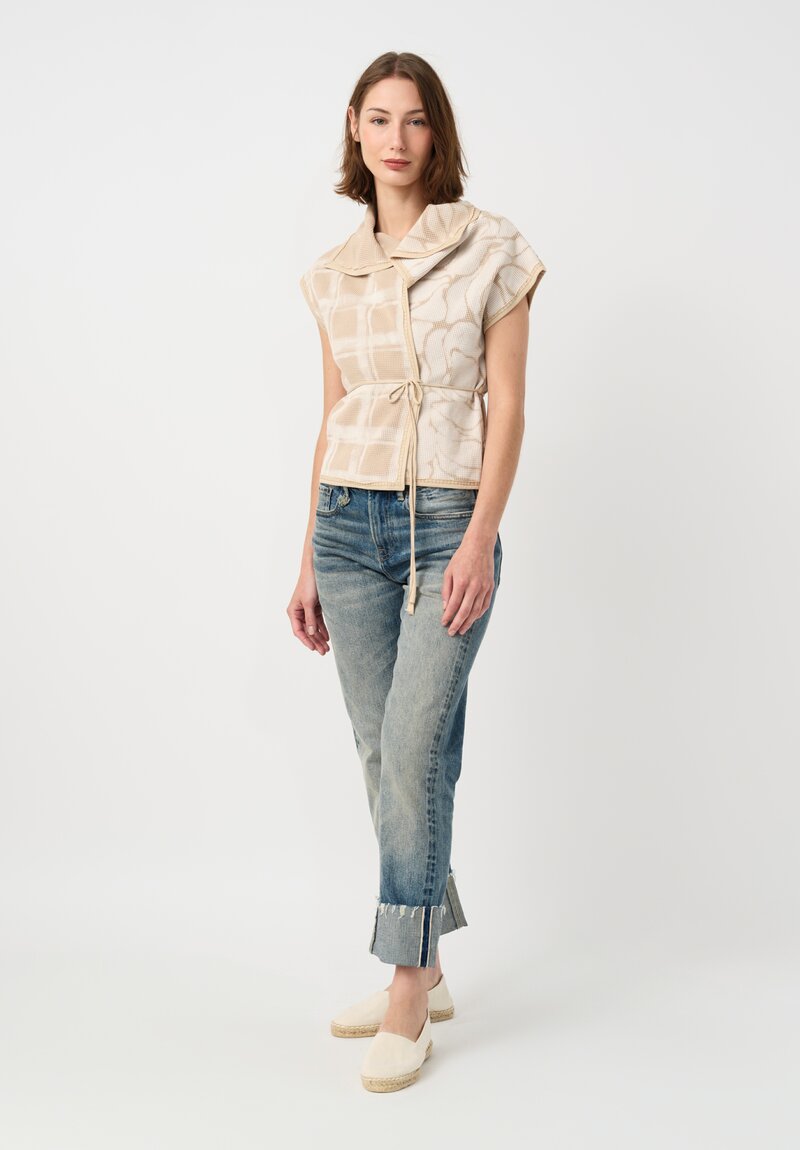 Alabama Chanin Cotton Hand-Dyed Waffle Knit Wrap Top in Natural Plaid & Fallen Leaves