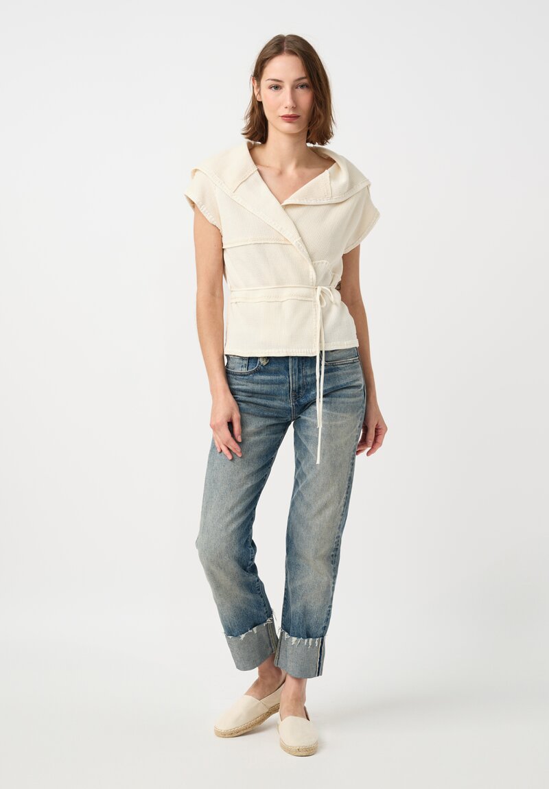 	Alabama Chanin Cotton Waffle Knit Patchwork Wrap Top in Natural White