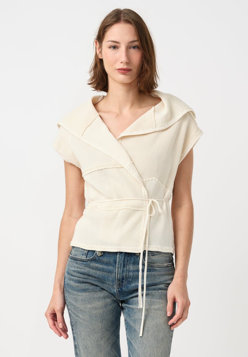 	Alabama Chanin Cotton Waffle Knit Patchwork Wrap Top in Natural White