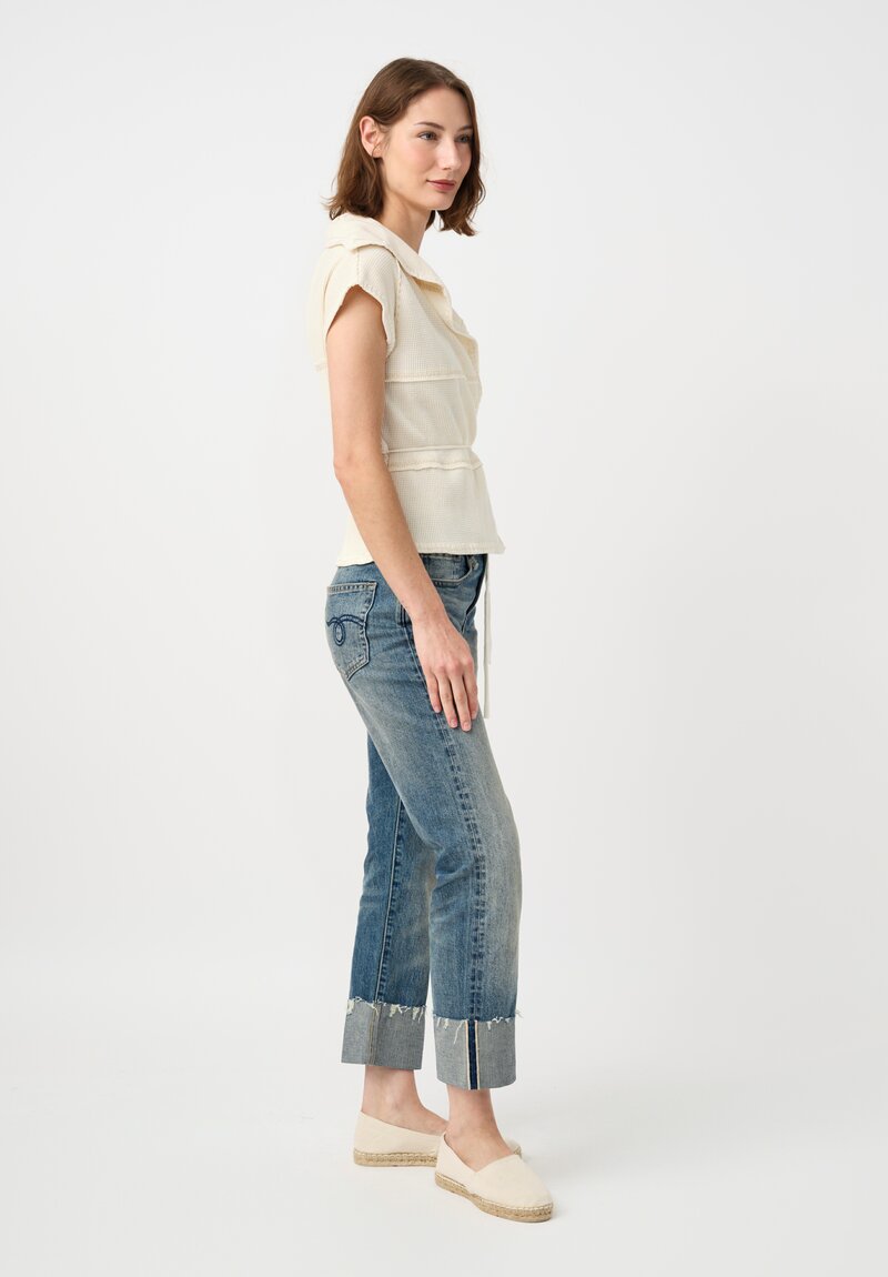 	Alabama Chanin Cotton Waffle Knit Patchwork Wrap Top in Natural White