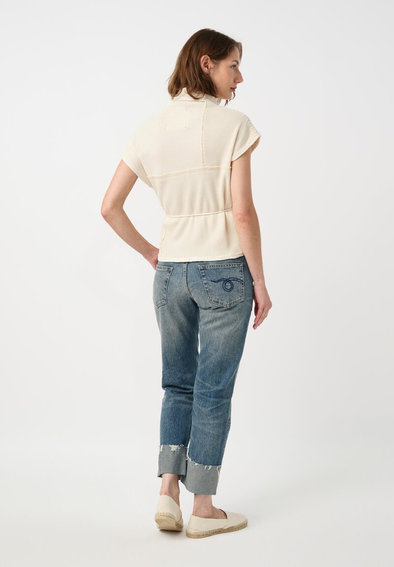 	Alabama Chanin Cotton Waffle Knit Patchwork Wrap Top in Natural White