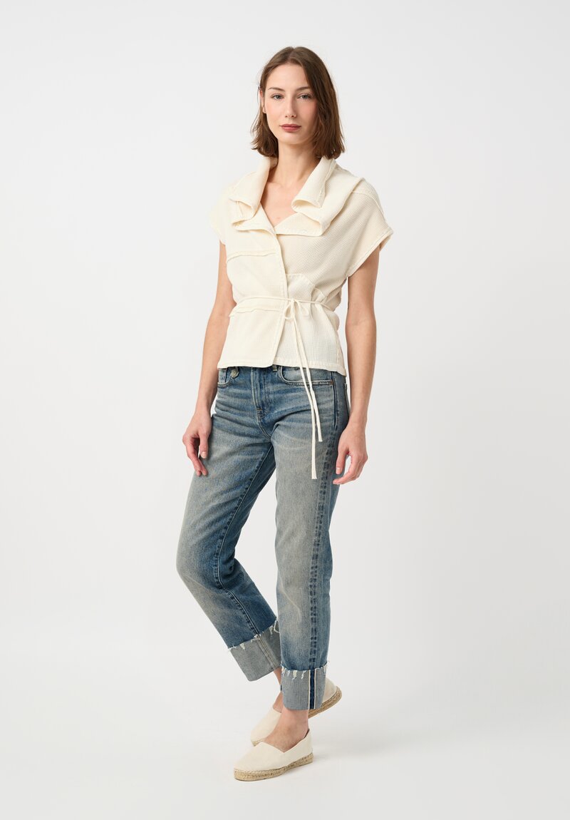 	Alabama Chanin Cotton Waffle Knit Patchwork Wrap Top in Natural White