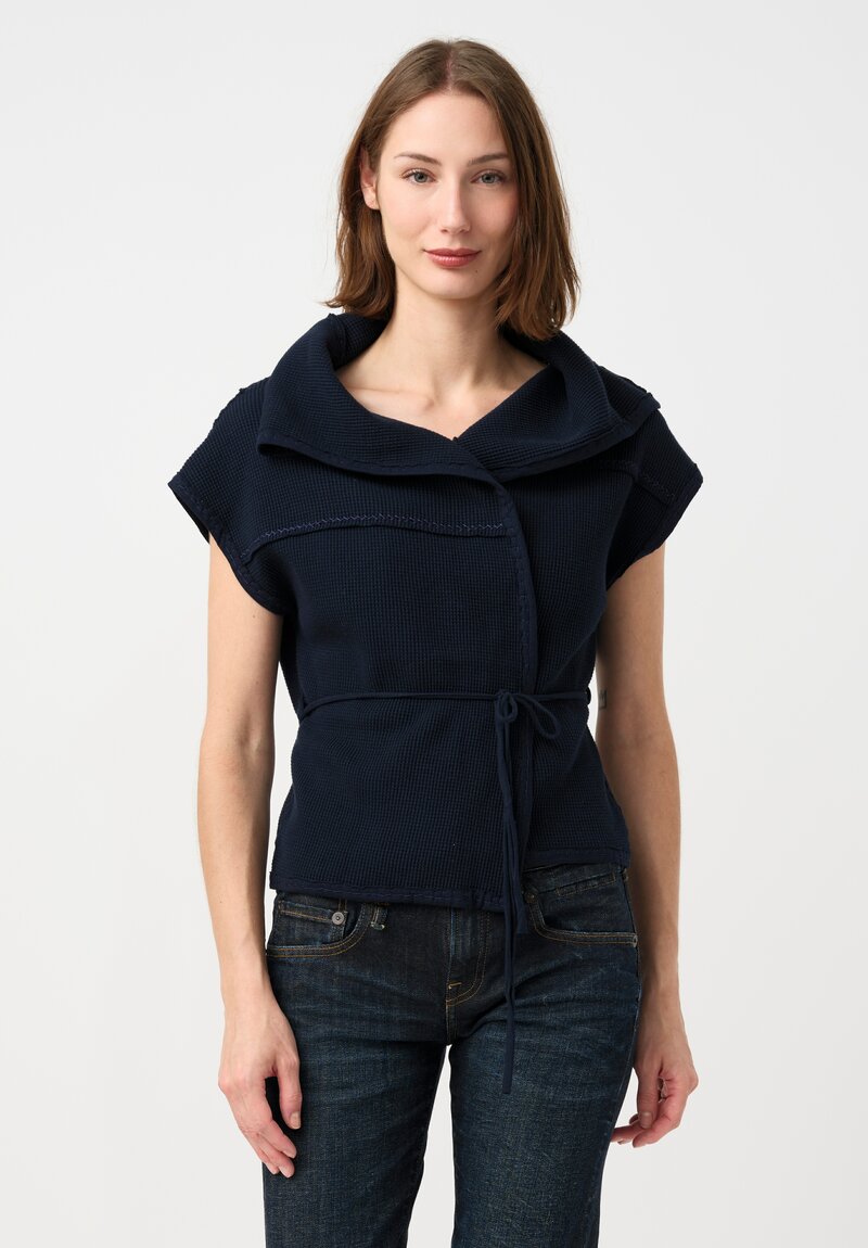 Alabama Chanin Cotton Patchwork Wrap Top in Midnight Blue