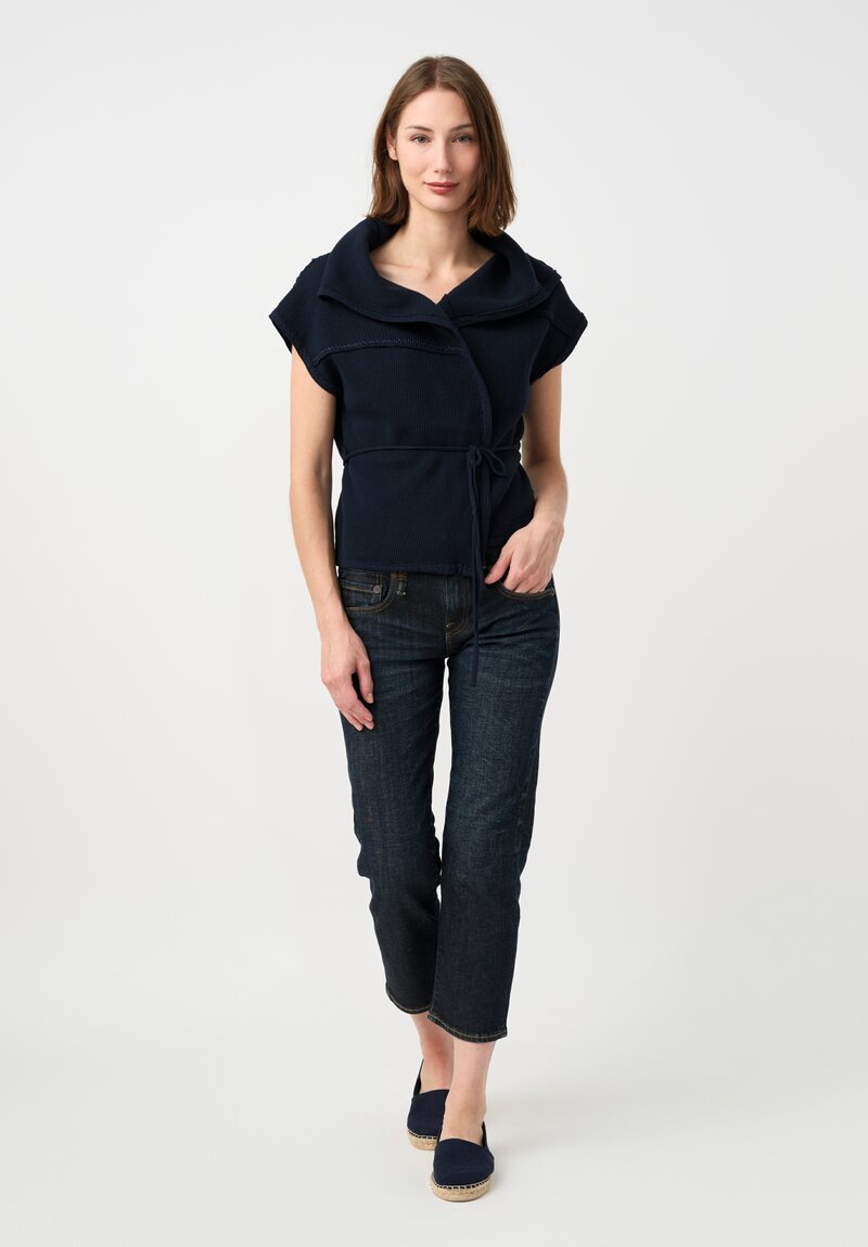 Alabama Chanin Cotton Patchwork Wrap Top in Midnight Blue