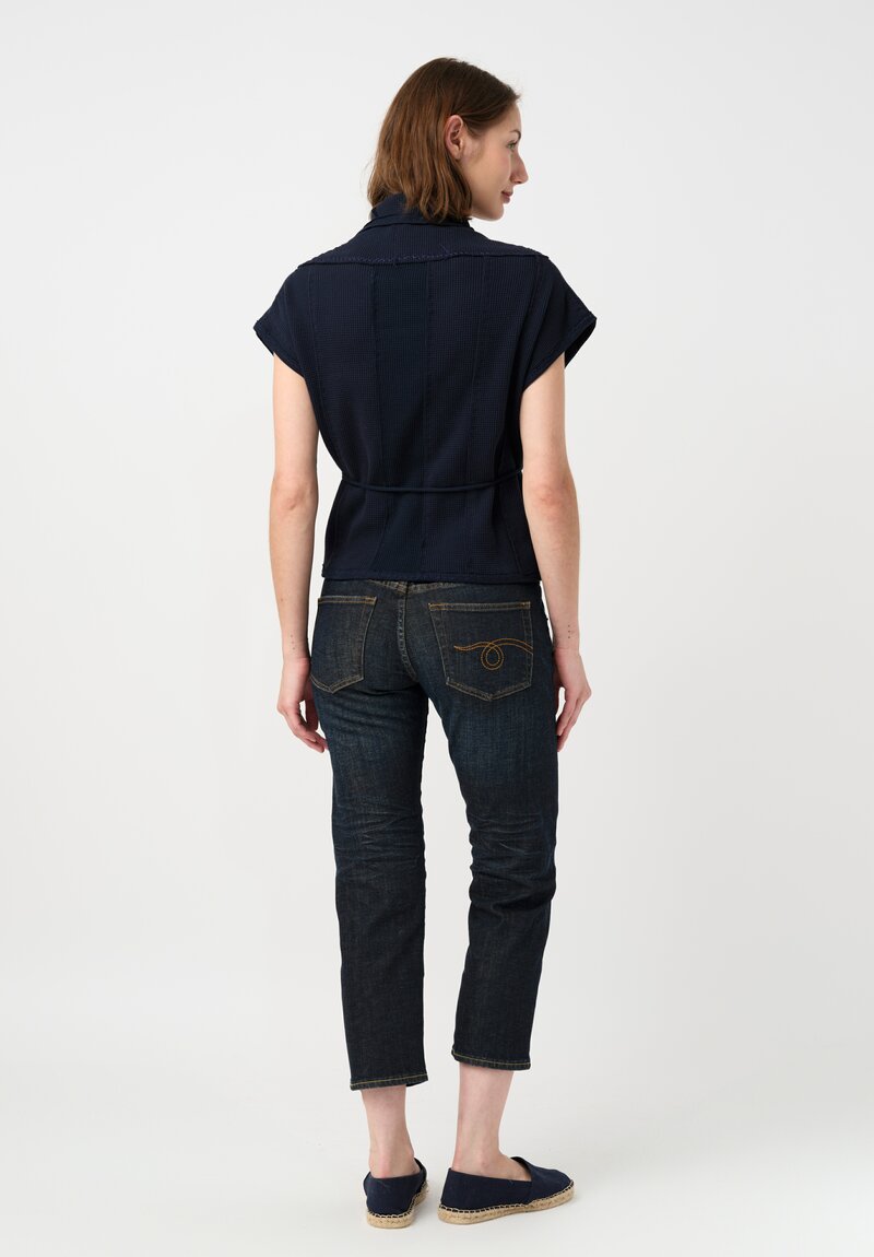 Alabama Chanin Cotton Patchwork Wrap Top in Midnight Blue