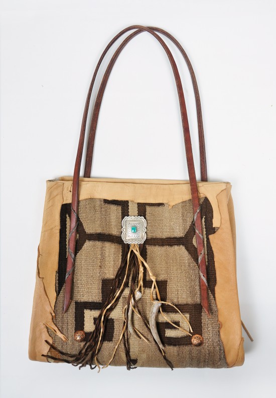 Santa Fe Scout Vintage Textile & Leather Handbag in White & Tan