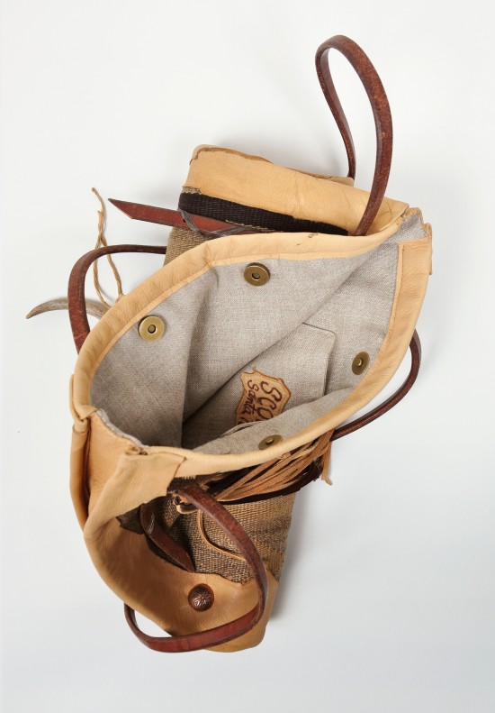 Santa Fe Scout Vintage Textile & Leather Handbag in White & Tan