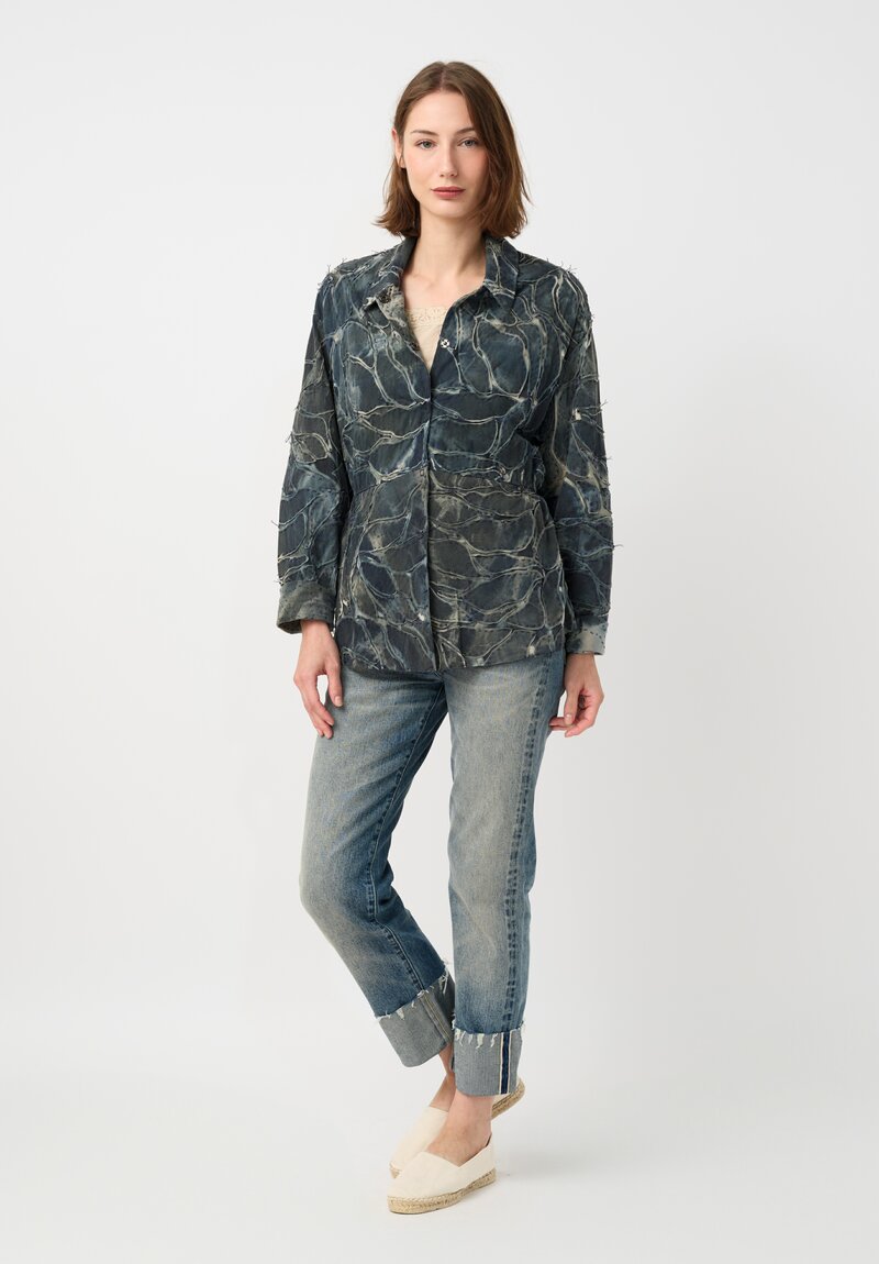 Alabama Chanin Cotton Hand-Painted Fallen Leaves Appliqué Jacket in Petrichor Blue