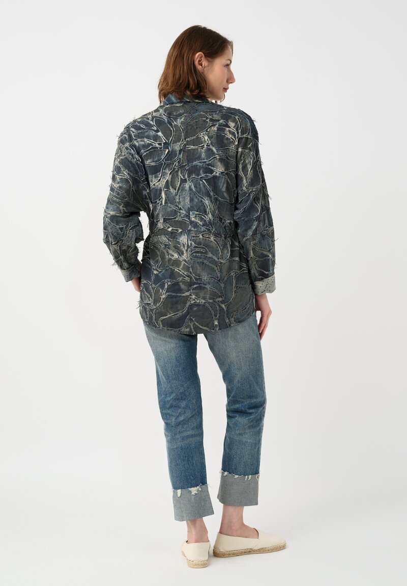 Alabama Chanin Cotton Hand-Painted Fallen Leaves Appliqué Jacket in Petrichor Blue