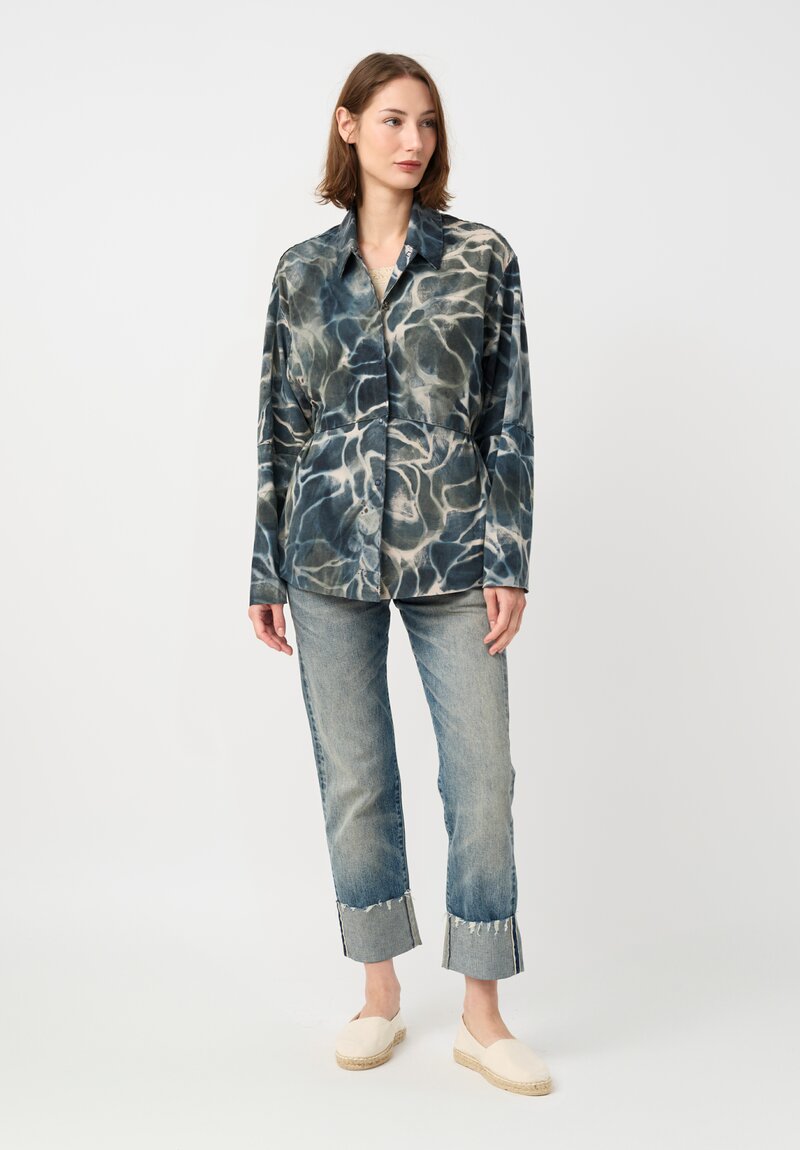 Alabama Chanin Cotton Hand-Painted Jacket in Petrichor Blue